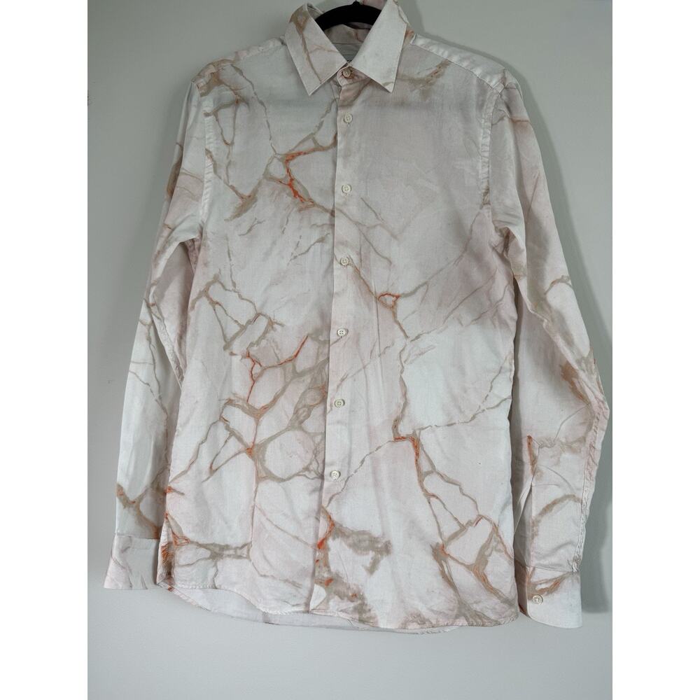 Zara Men Button Up Shirt Red Gold Slim Fit Size M Versatile